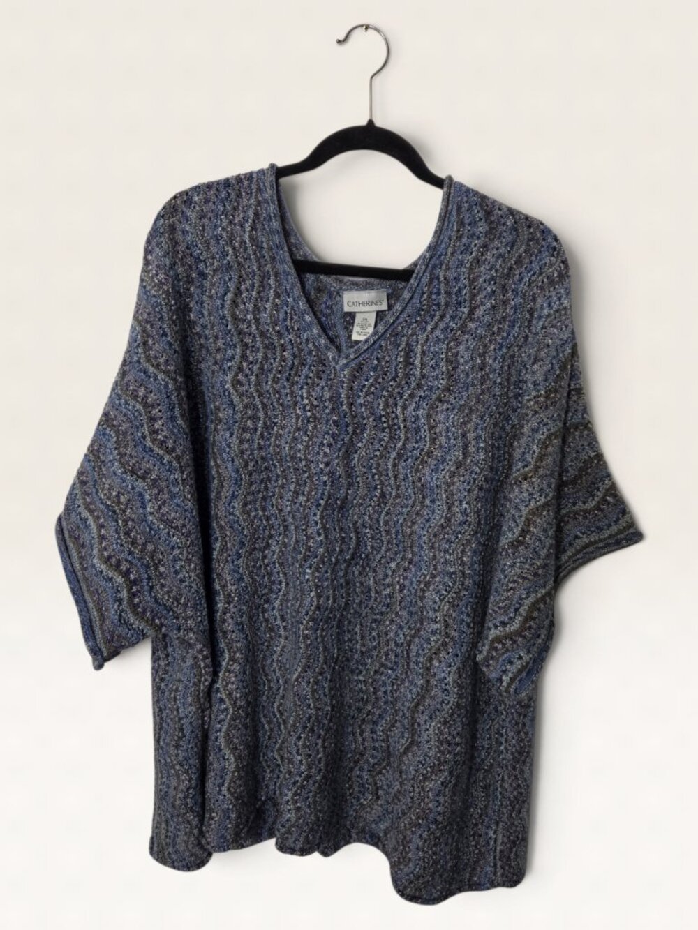 Catherines Plus Size 3X Blue Purple Space Dye V-Neck Knit Tunic Sweater